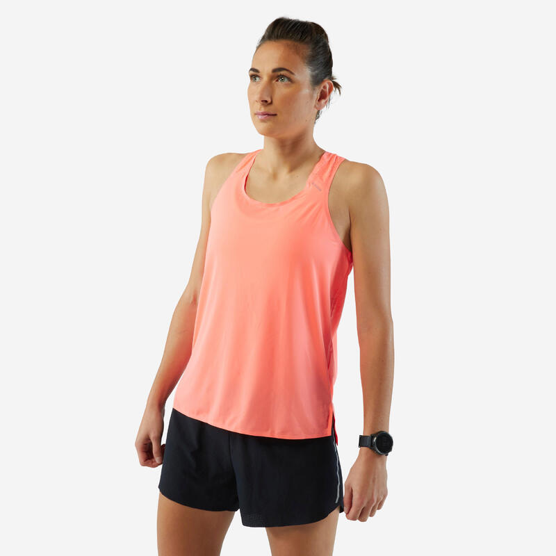 Camiseta sin mangas running Mujer - KIPRUN LIGHT rojo coral