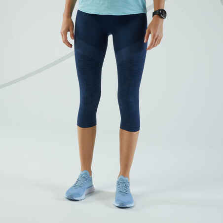 Mallas 3/4 de running sin costuras para mujer - KIPRUN CARE azul oscuro