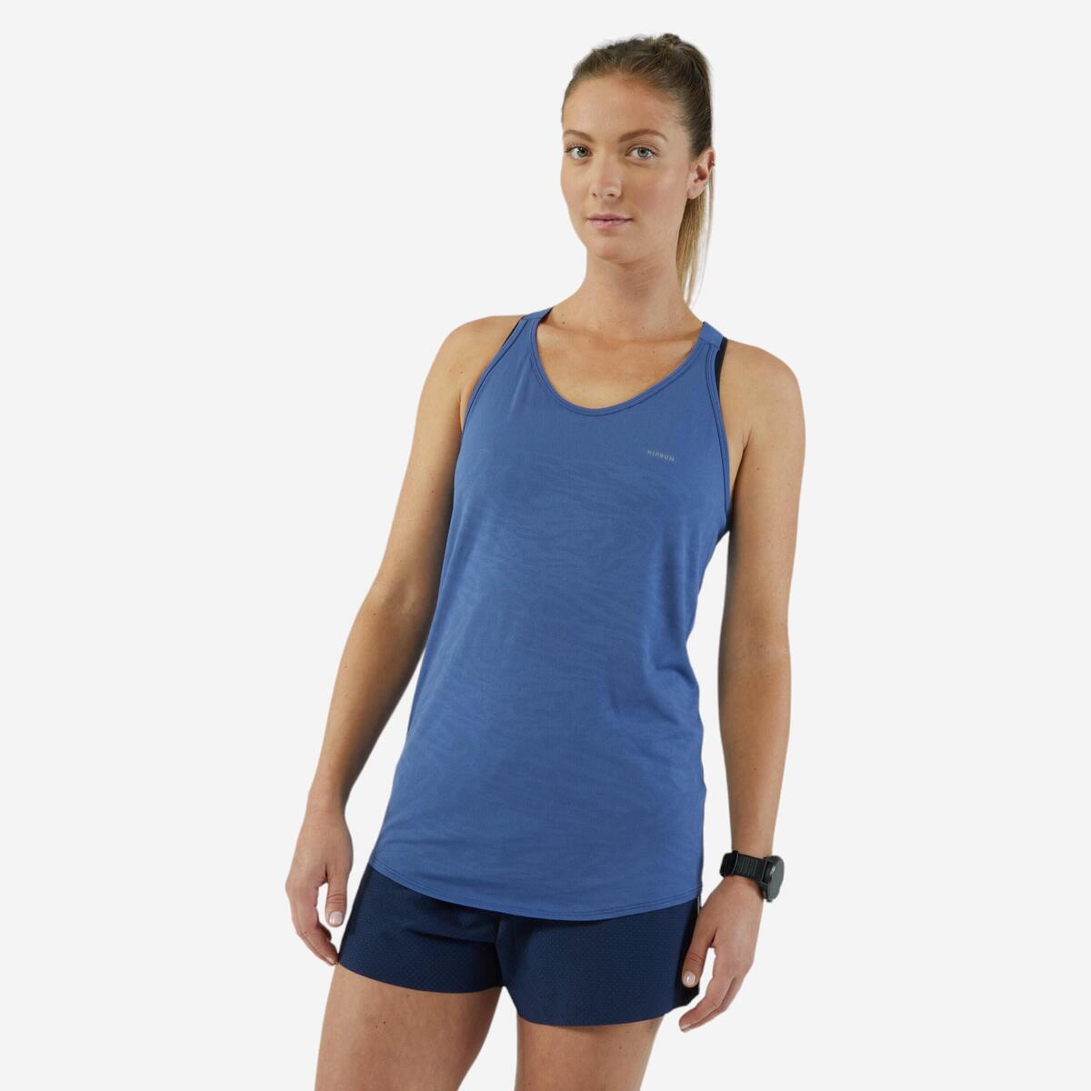 Débardeur de running sans couture femme - kiprun run 500 confort bleu ardoise