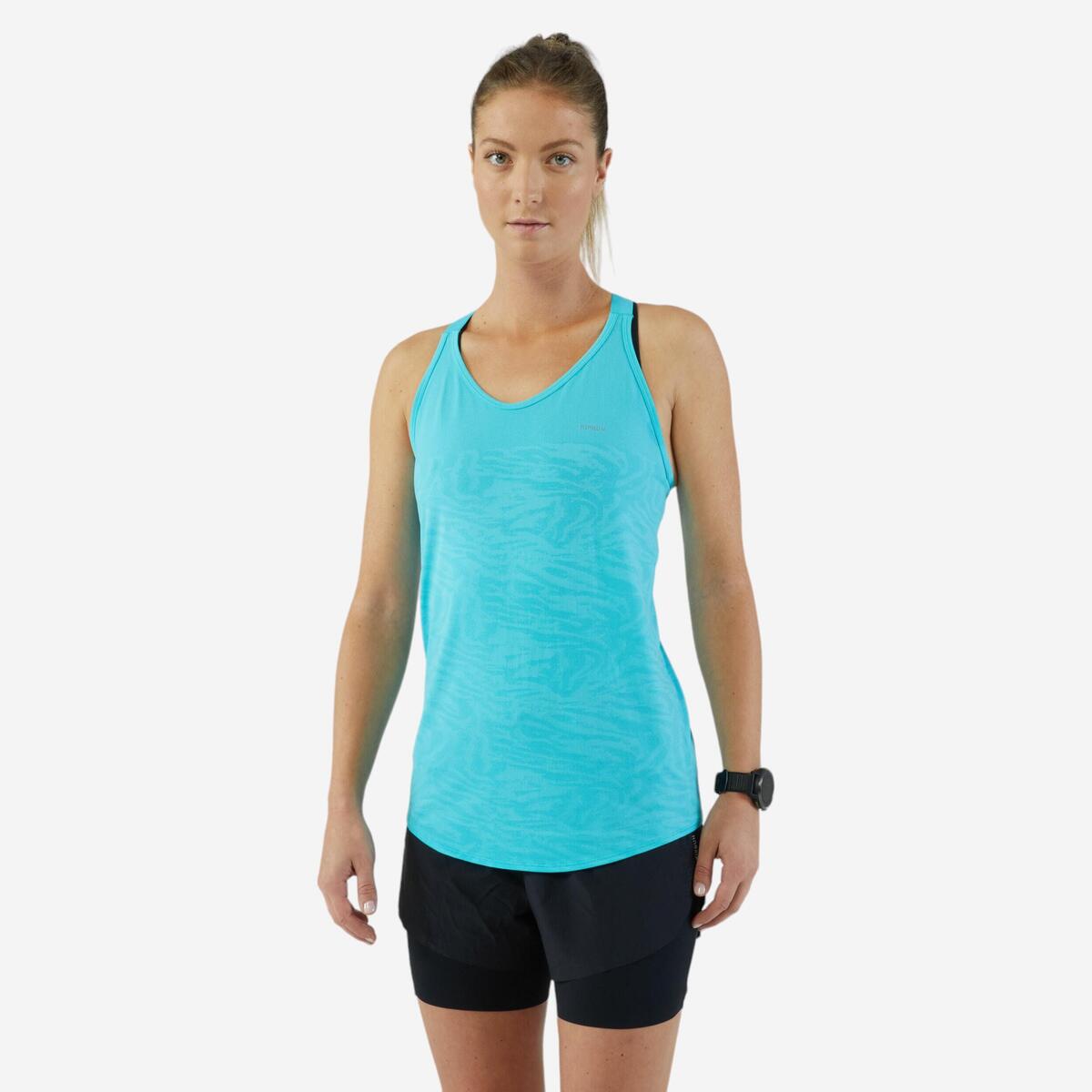 Débardeur running sans couture Femme - KIPRUN Run 500 Confort  turquoise