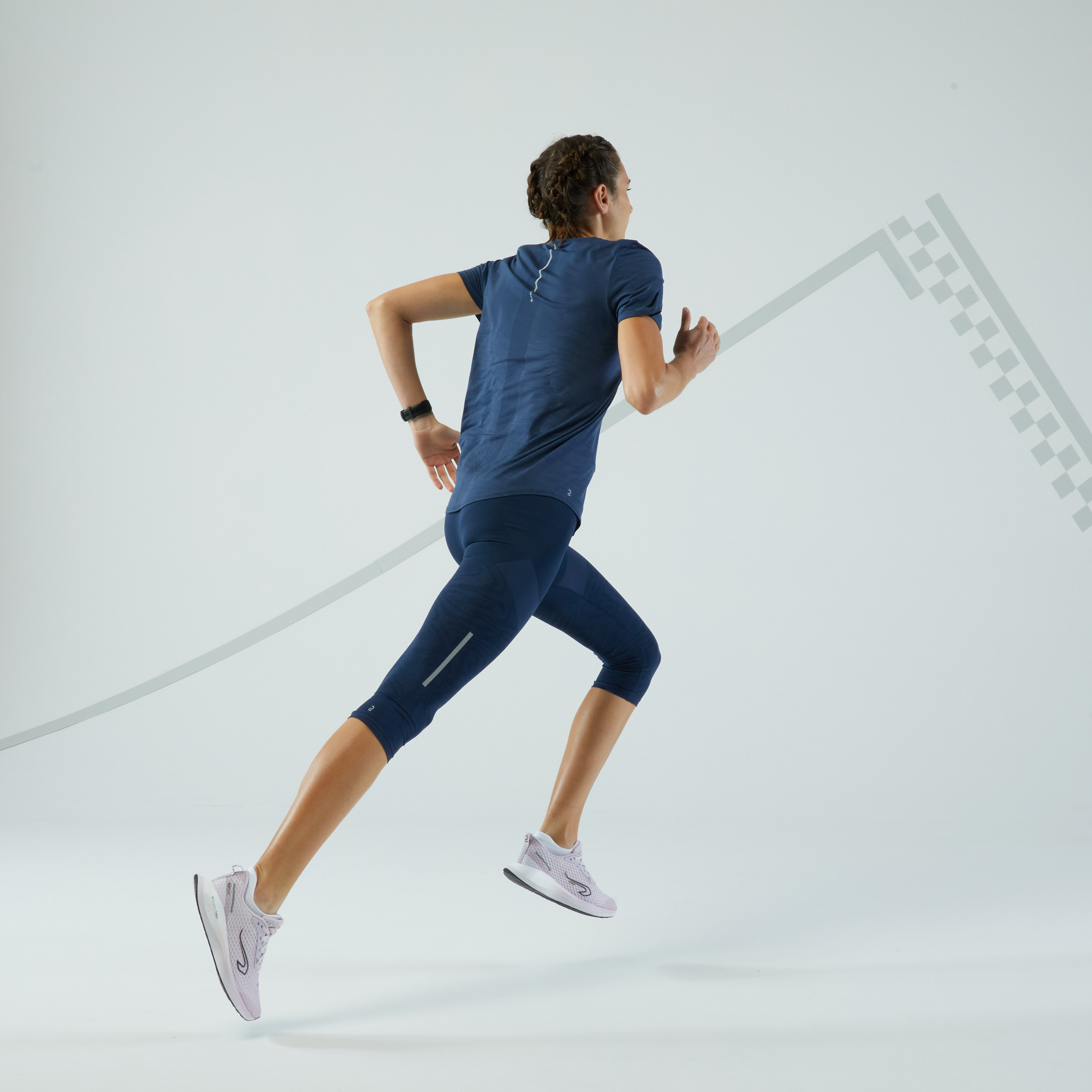 T-shirt running sans couture Femme - KIPRUN Run 500 Confort bleu ardoise  pour les clubs et collectivités