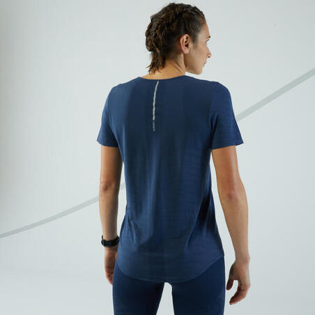 T-shirt running sans couture Femme - KIPRUN Run 500 Confort bleu ardoise