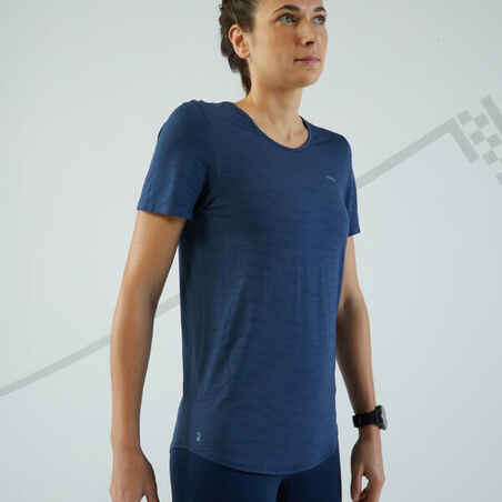 Moteriški besiūliai bėgimo marškinėliai „Kiprun Run 500 Comfort“, pilkai melsvi