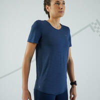 T-shirt running sans couture Femme - KIPRUN Run 500 Confort bleu ardoise