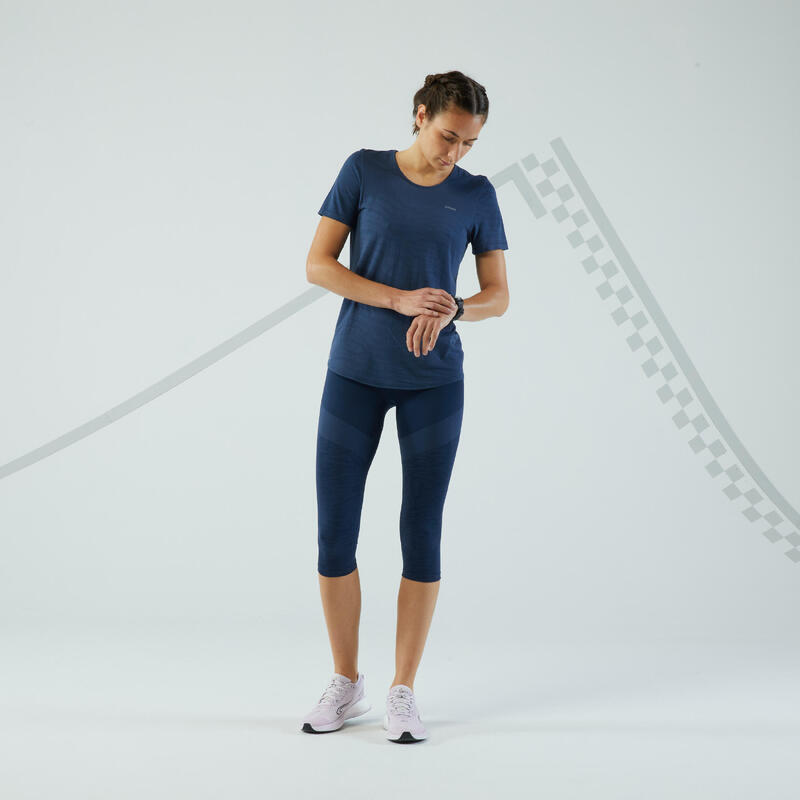 Laufshirt kurzarm Damen Seamless - Run 500 Komfort schieferblau