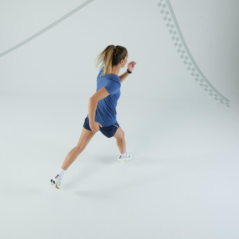 Laufshirt kurzarm Damen nahtlos Trailrunning - Run 500 Komfort blau