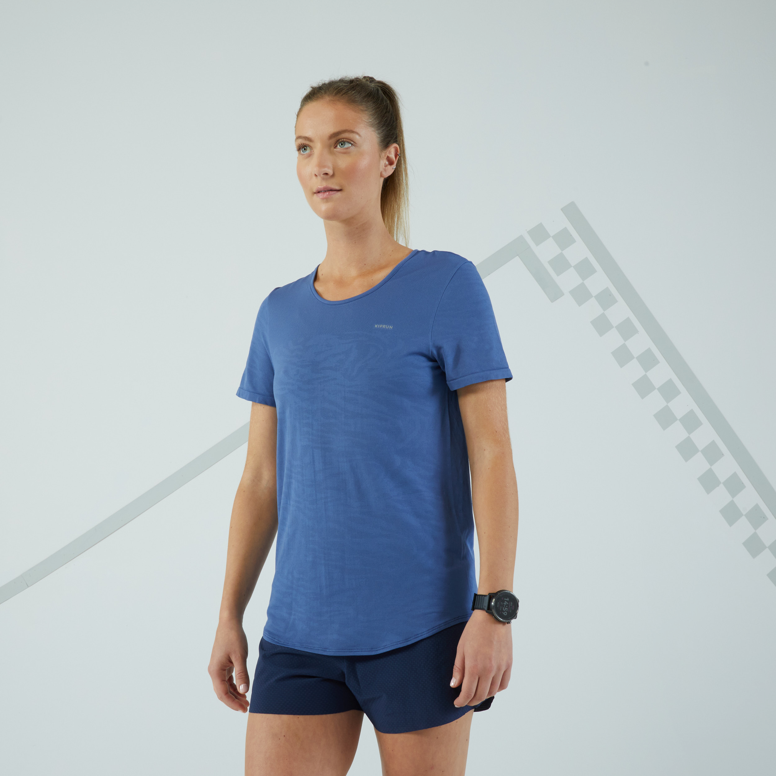 T-shirt running sans couture Femme - KIPRUN Run 500 Confort bleu orage