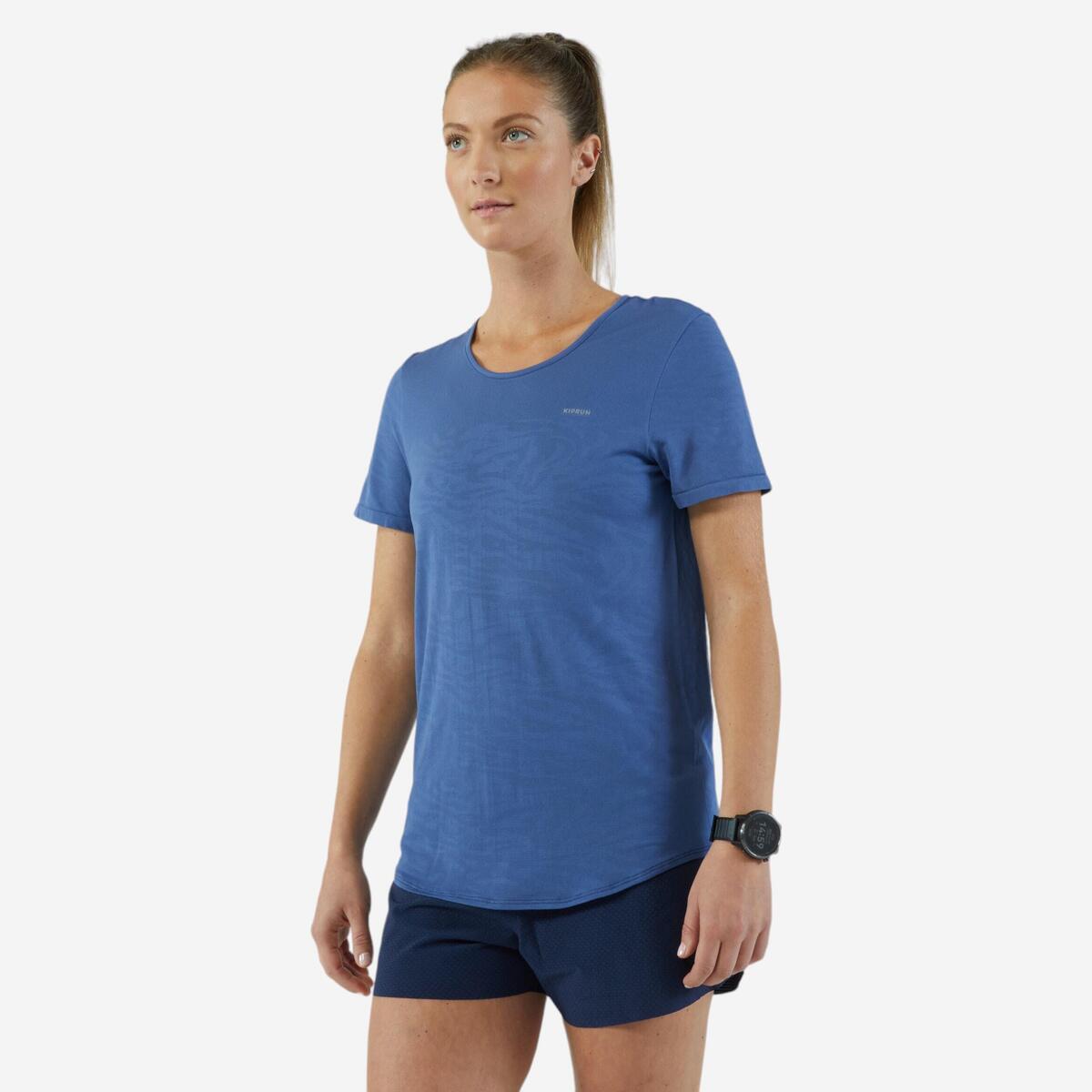 T-shirt running & trail sans couture femme - kiprun run 500 confort bleu orage