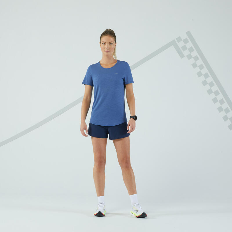 T-shirt running & trail sans couture Femme - KIPRUN Run 500 Confort bleu orage