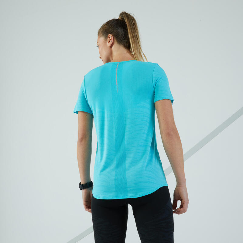 T-shirt running & trail sans couture Femme - KIPRUN Run 500 Confort turquoise