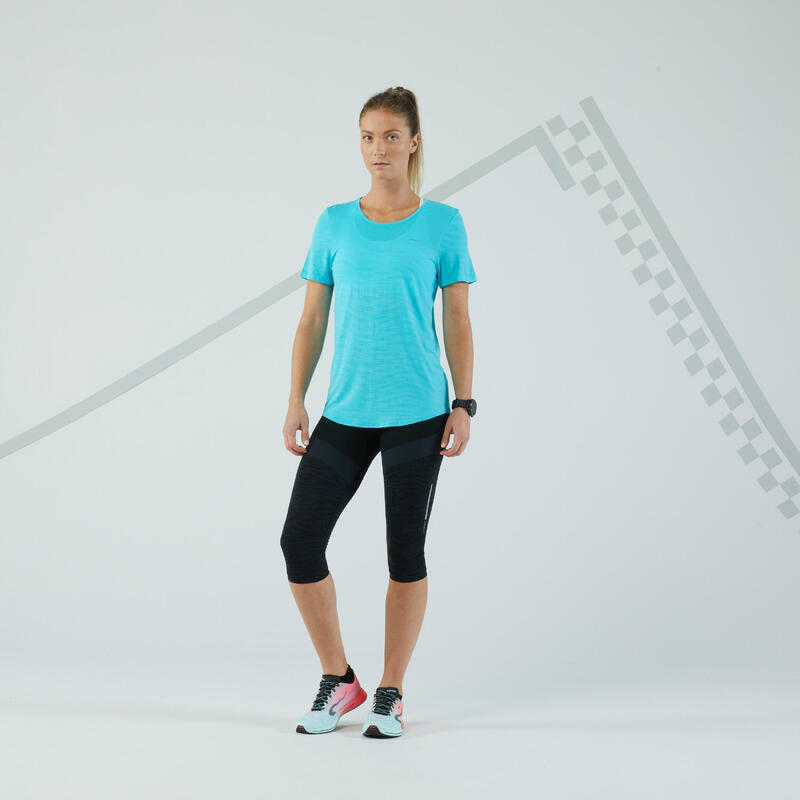 Laufshirt kurzarm Damen Seamless - Run 500 Komfort türkis