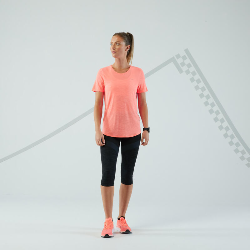 T-shirt running & trail sans couture Femme - KIPRUN Run 500 Confort corail