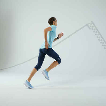 Camiseta Running sin costuras mujer - KIPRUN Run 500 Confort azul claro