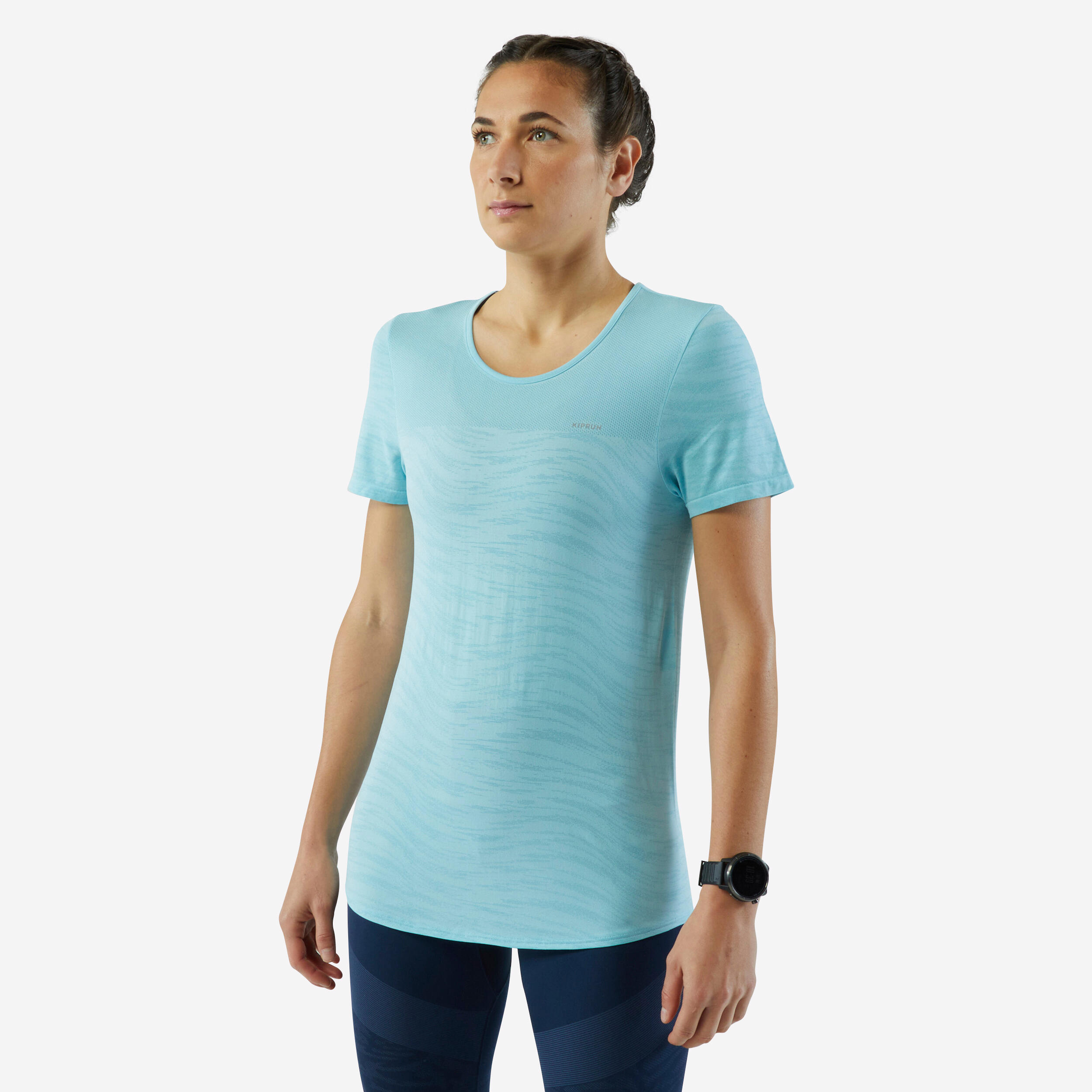 Camiseta Running sin costuras mujer KIPRUN Run 500 Confort azul