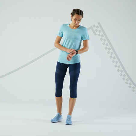 Camiseta Running sin costuras mujer - KIPRUN Run 500 Confort azul claro