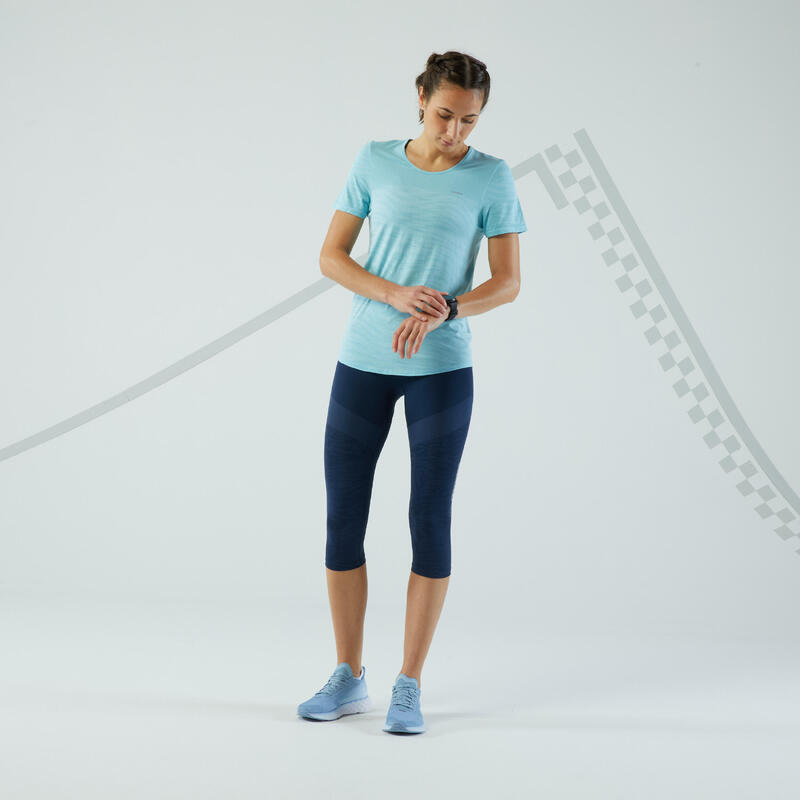 Laufshirt kurzarm Damen Seamless - Run 500 Komfort hellblau