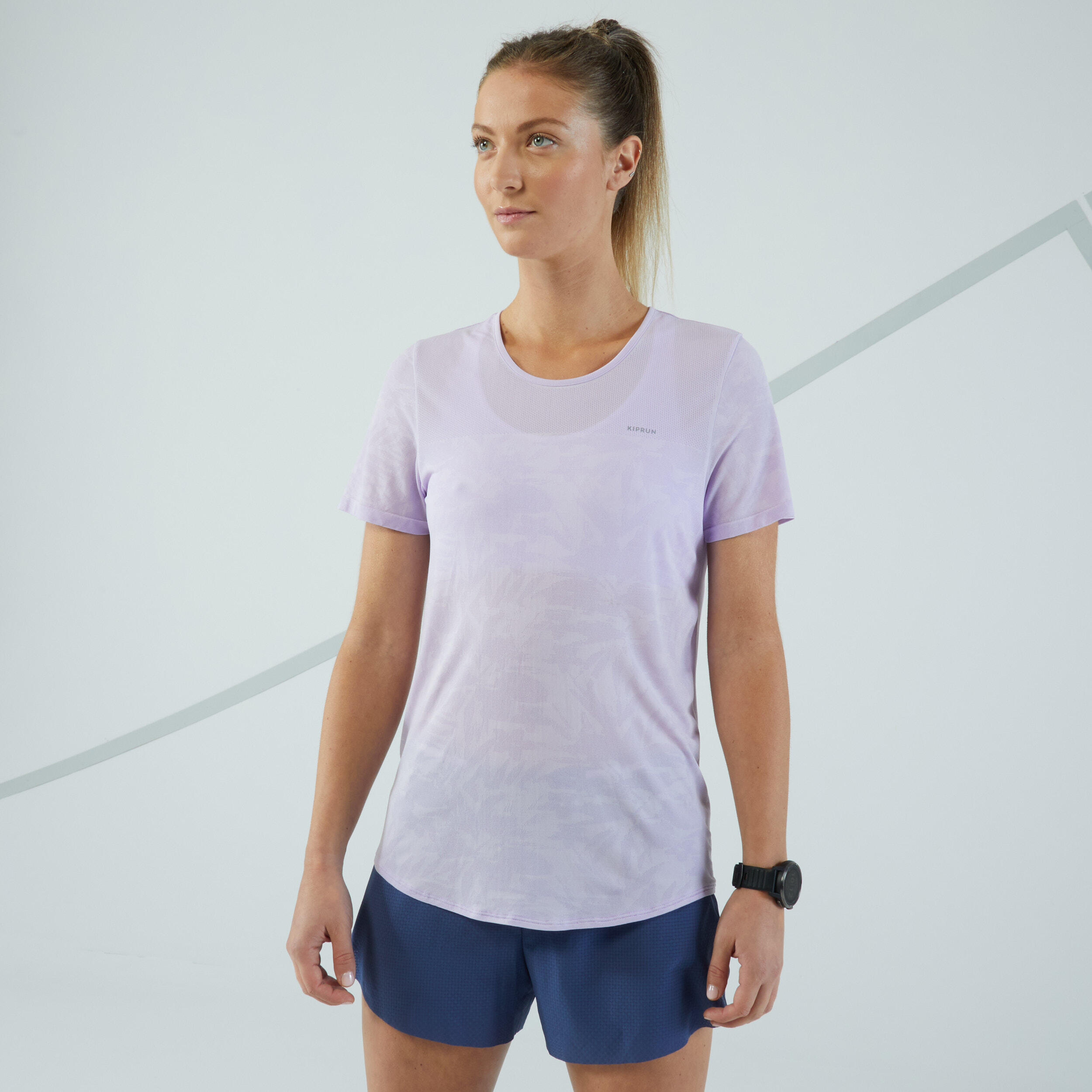 Women's Running & Trail Seamless T-Shirt-KIPRUN Run 500 Comfort-mauve 1/7