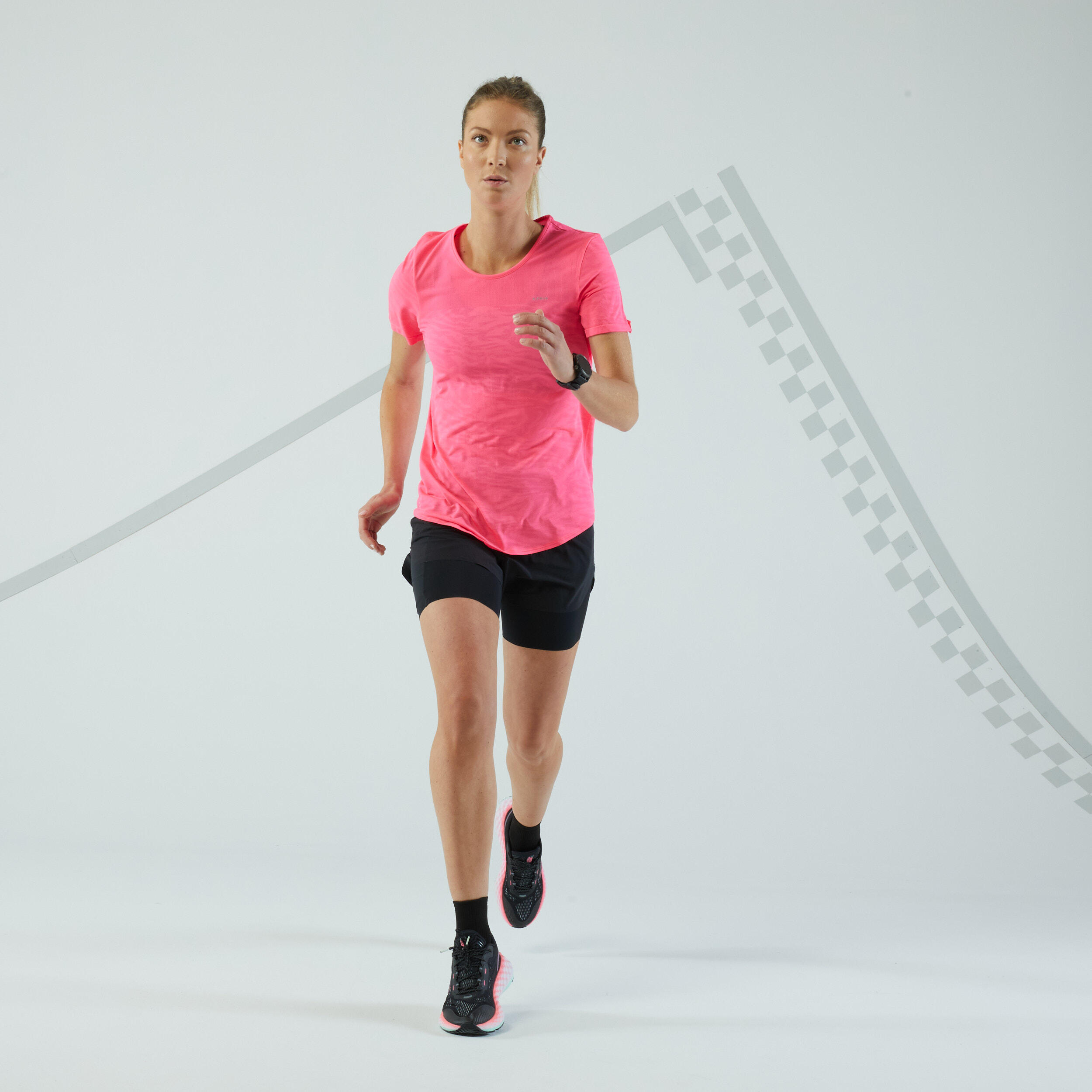 Maglia running e trail donna RUN 500 COMFORT rosa 2/7