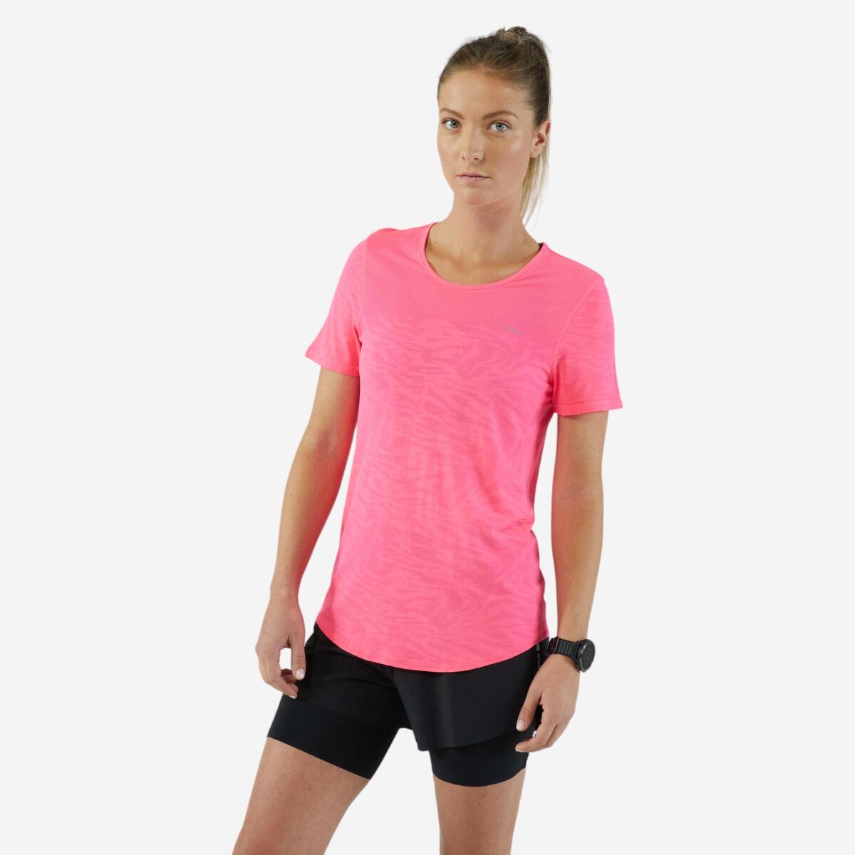 T-shirt running & trail sans couture femme - kiprun run 500 confort rose