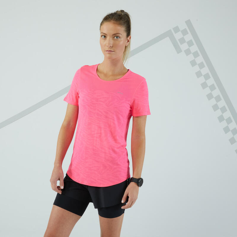 T-shirt running sans couture Femme - KIPRUN Run 500 Confort rose
