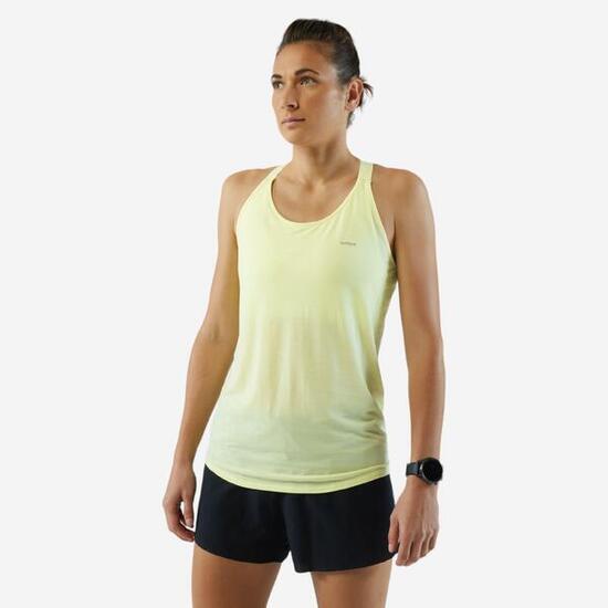 Débardeur running sans couture femme - kiprun run 500 confort jaune