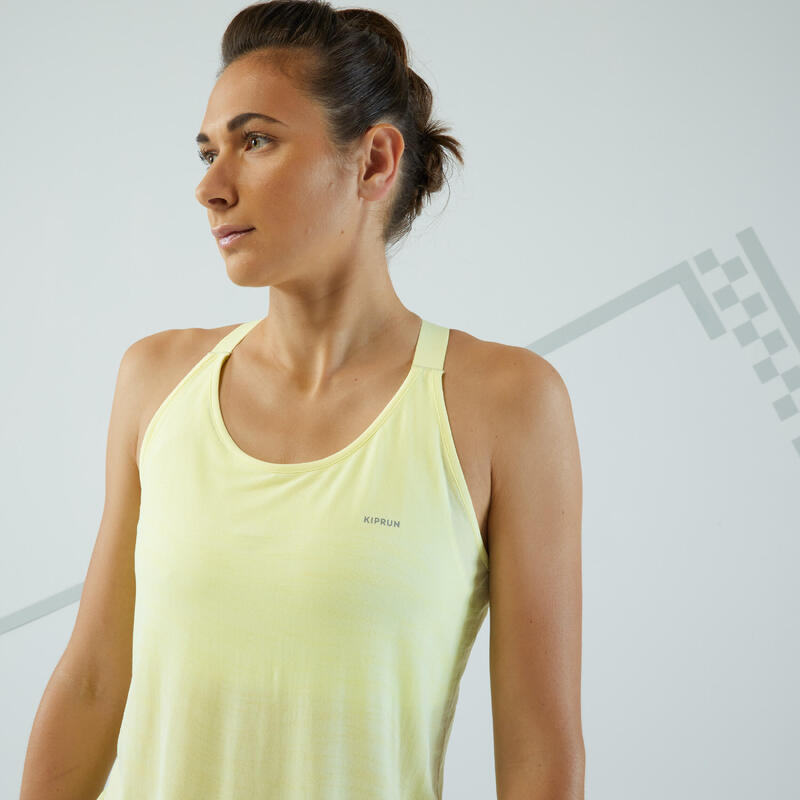 TOP DE ALÇAS C/ SUTIÃ INTEGRADO CORRIDA PERFORMANCE MULHER KIPRUN CARE AMARELO