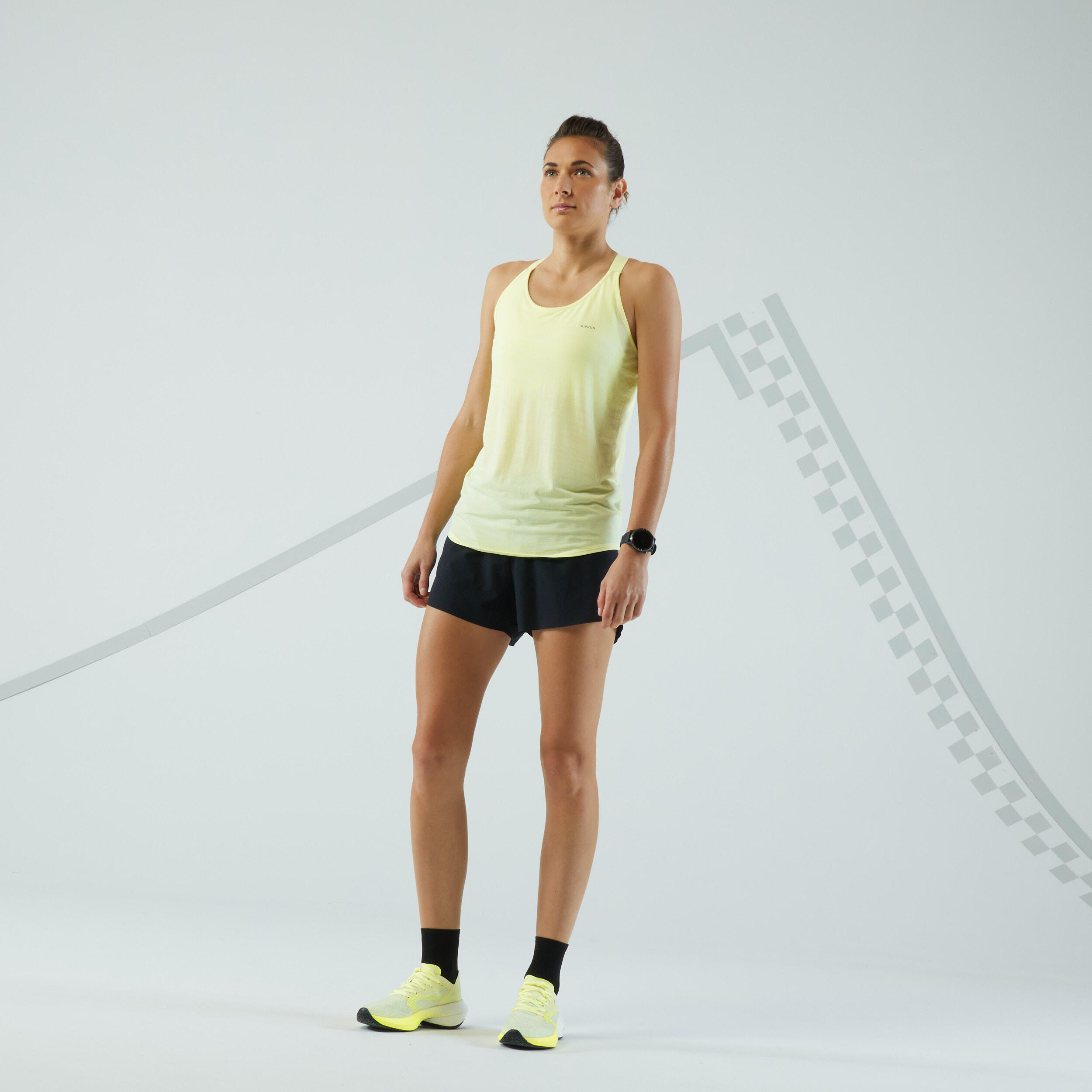 Naadloos hardlooptopje voor dames Run 500 Comfort geel 2/8