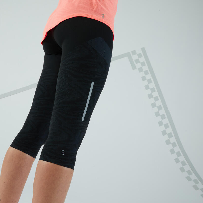 Mallas corsario running Mujer sin costuras Kiprun Care negro