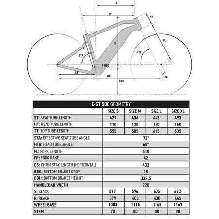 אופני הרים חשמליים Hardtail E-ST 500 בגודל "27.5 - שחור