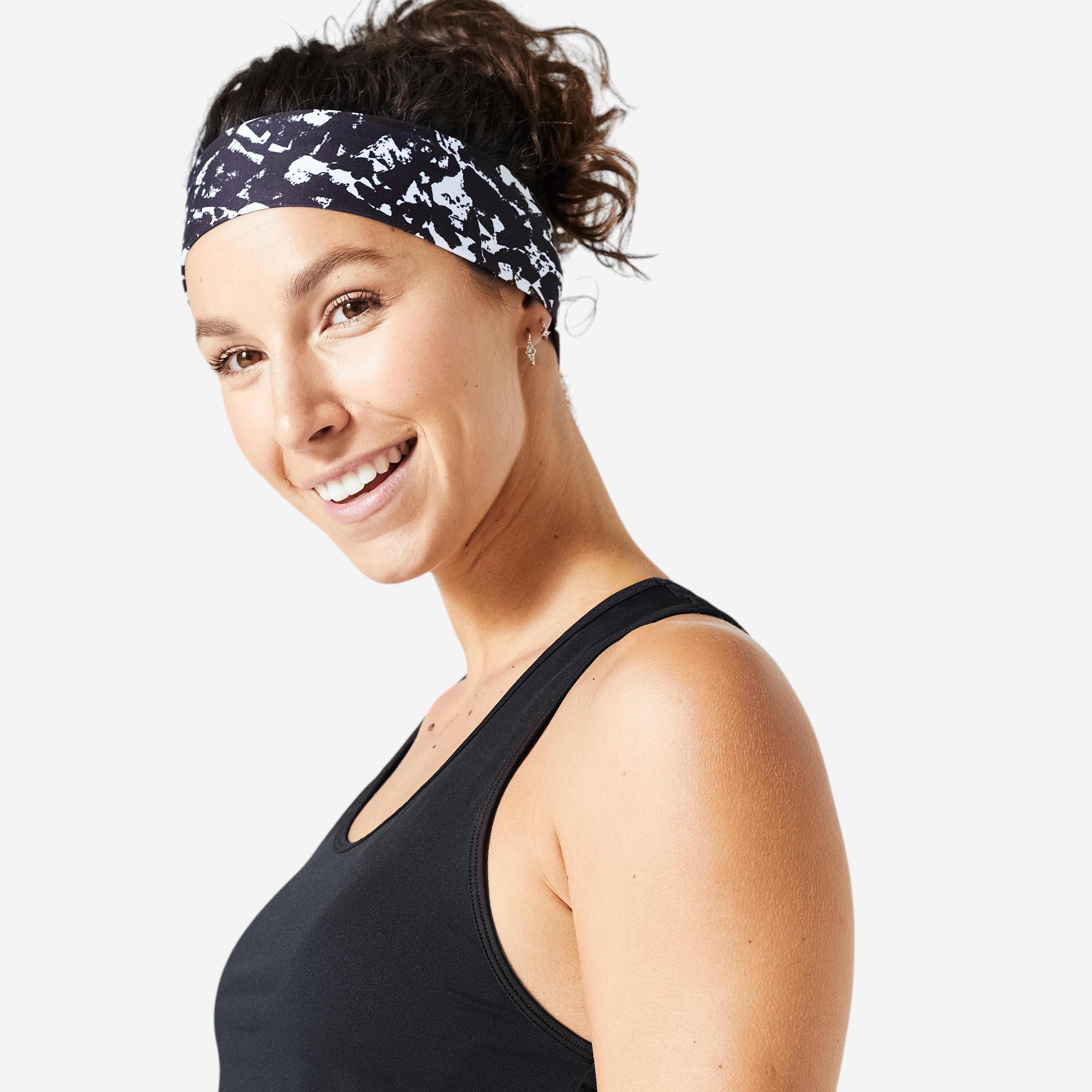 DOMYOS Dameshoofdband voor cardiofitness met elastiek print