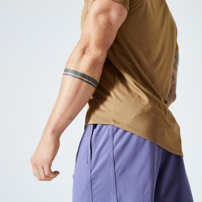 T-shirt de fitness respirant regular col rond homme - brun