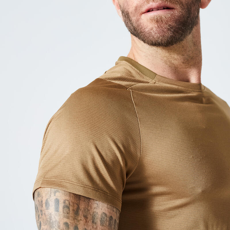 T-shirt de fitness respirant regular col rond homme - brun