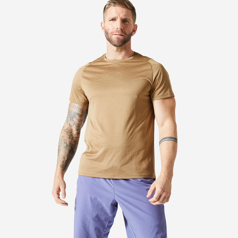 T-shirt uomo fitness 500 regular traspirante nocciola