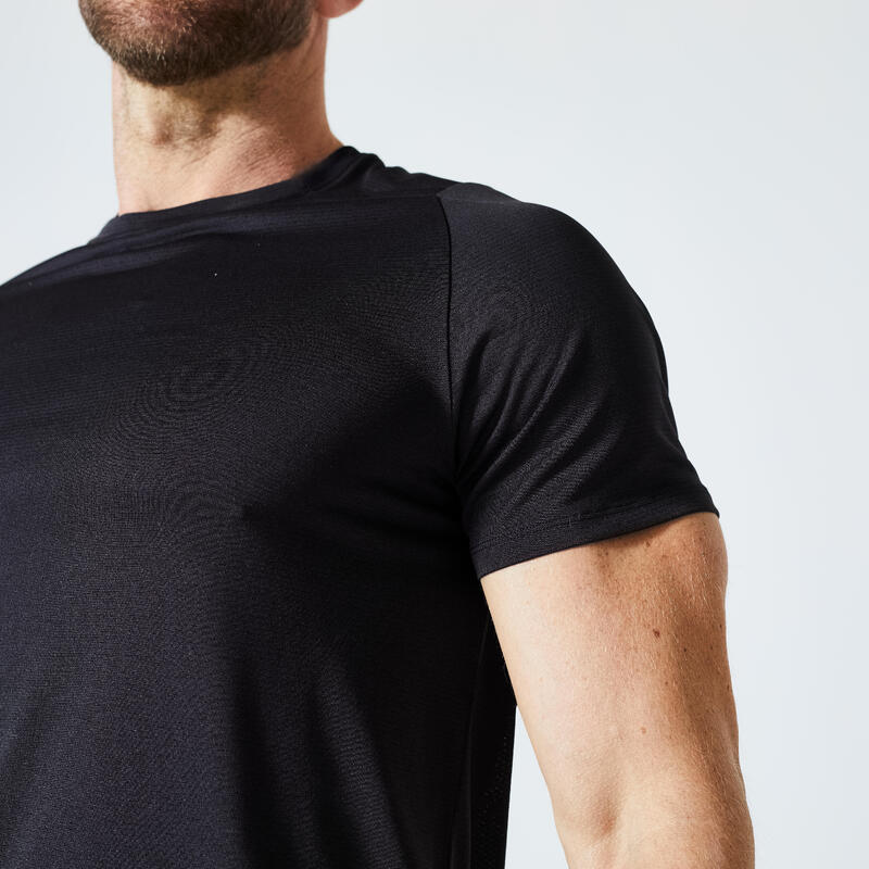 T-shirt de fitness respirant regular col rond homme - noir