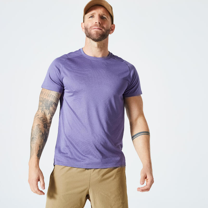 Ademend fitness T-shirt voor heren regular fit ronde hals zachtpaars