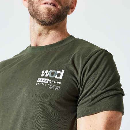 Ανδρικό απαλό διαπνέον T-Shirt με λαιμόκοψη σε στενή γραμμή Cross Training - Χακί