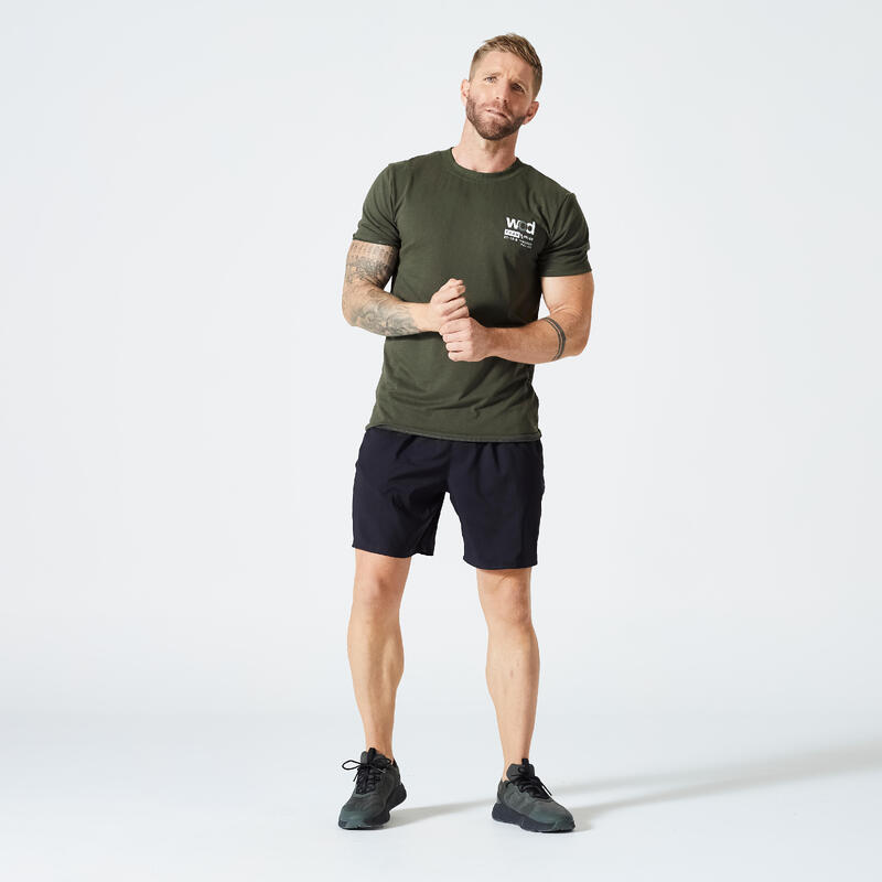 T-shirt de cross training respirant slim doux col rond homme - kaki