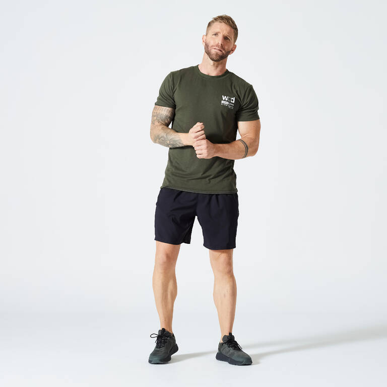 T-Shirt Cross Training Pria Lembut Crew Neck Slim-Fit Breathable - Khaki