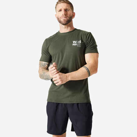 Majica kratkih rukava za cross trening 500 uska prozračna muška kaki