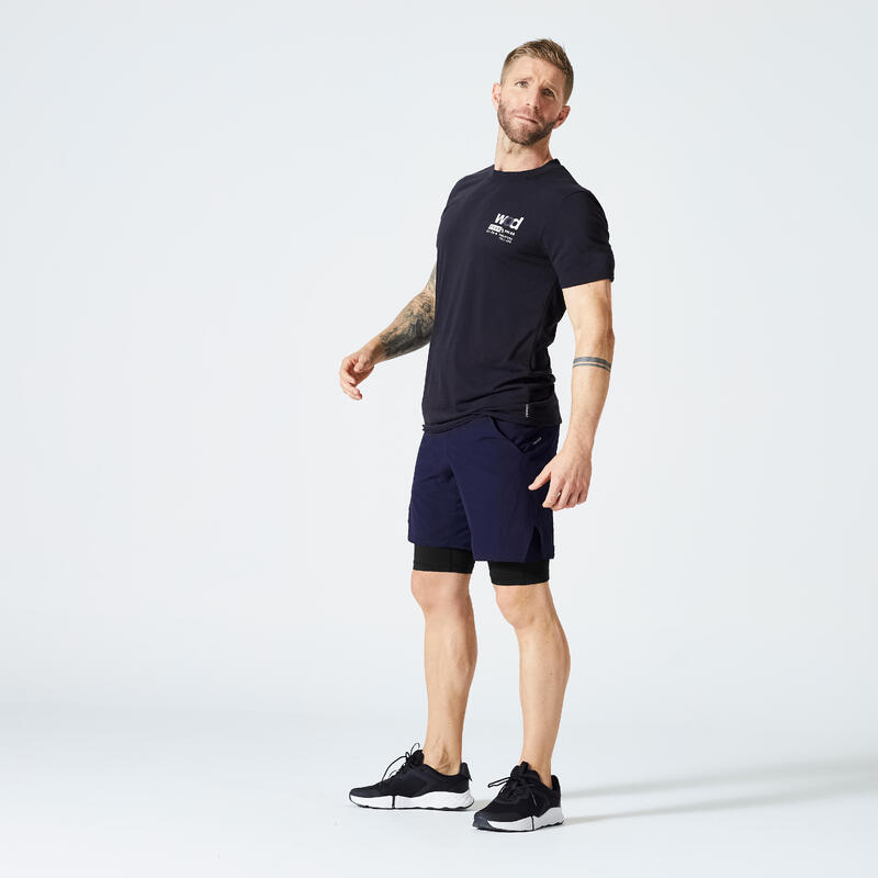 Erkek Slim Bisiklet Yaka Spor Tişörtü - Cross Training - Siyah - 500
