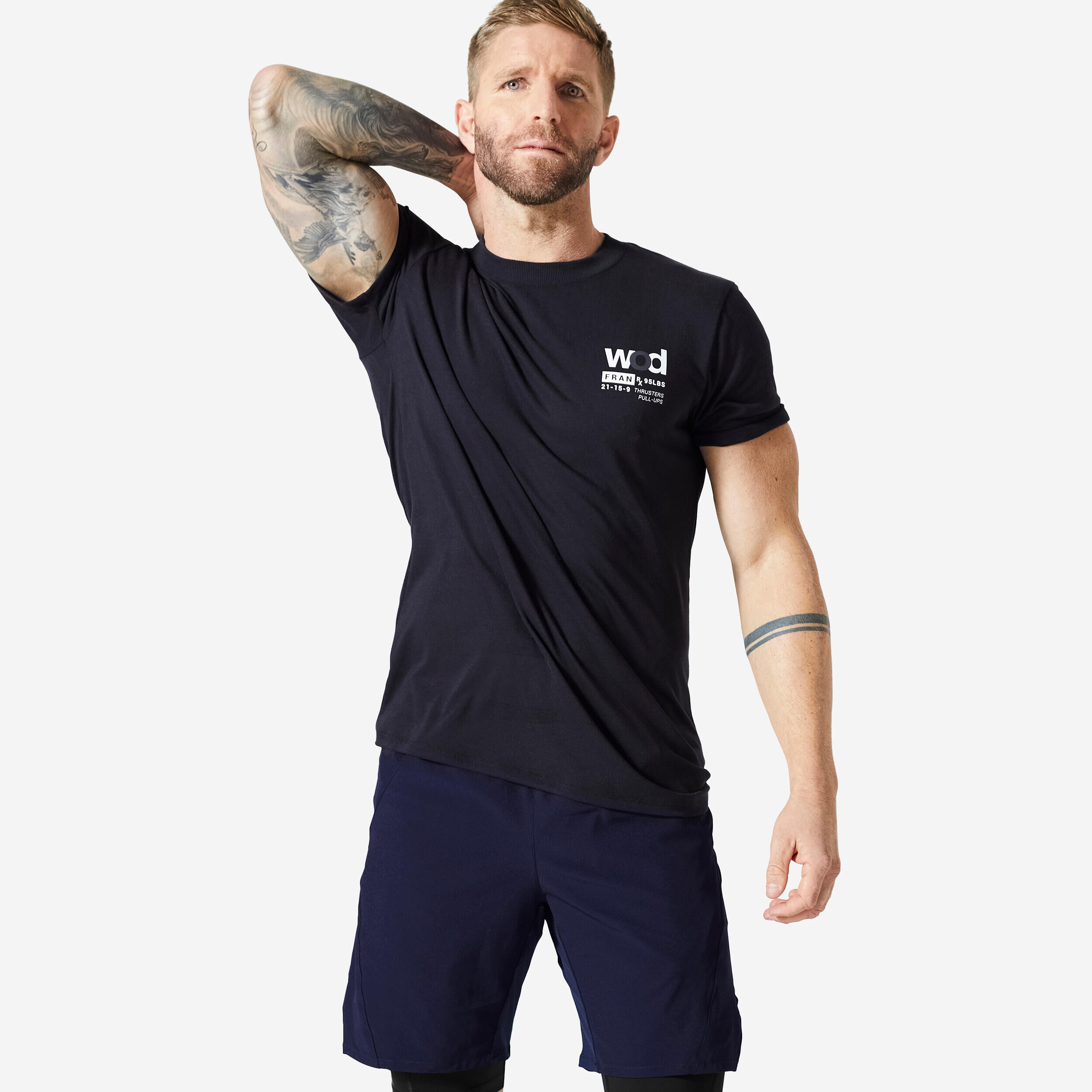 DOMYOS Men's Crew Neck Slim-Fit Soft Breathable Cross Training T-Shirt - Black