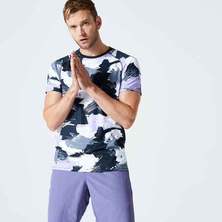Moška majica za fitnes Essential 120 - vijolična z vzorcem