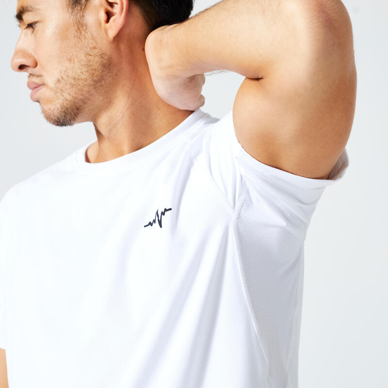 Ademend fitness T-shirt voor heren Essential ronde hals wit