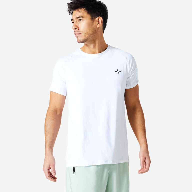 Men Gym Sports T-Shirt Crew Neck - White