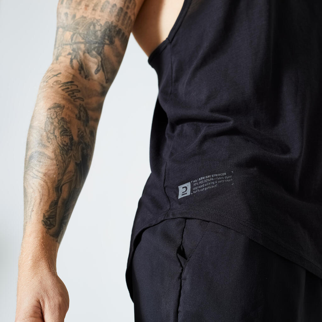 Débardeur stringer de musculation dos nageur homme, noir fumé