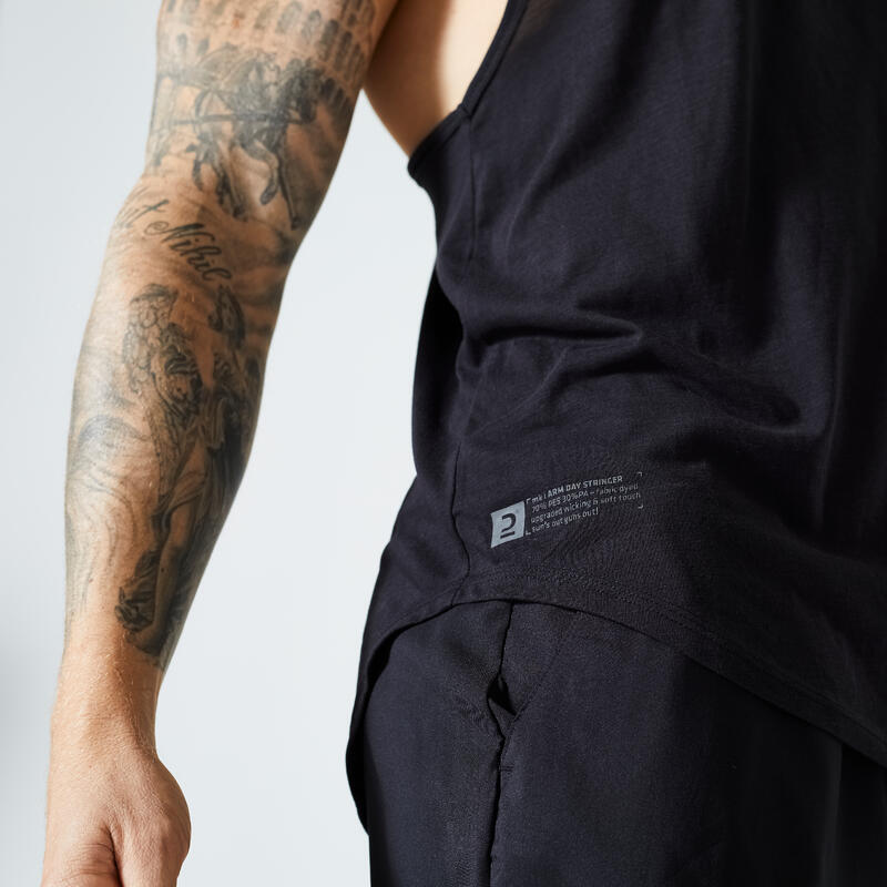 T-shirt Sem Mangas Stringer com Costas em T de Musculação Homem Preto-fumado