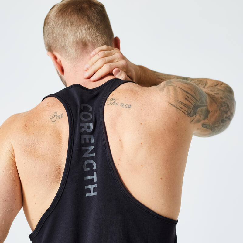 Ademende stringer tank top voor krachttraining heren zwart