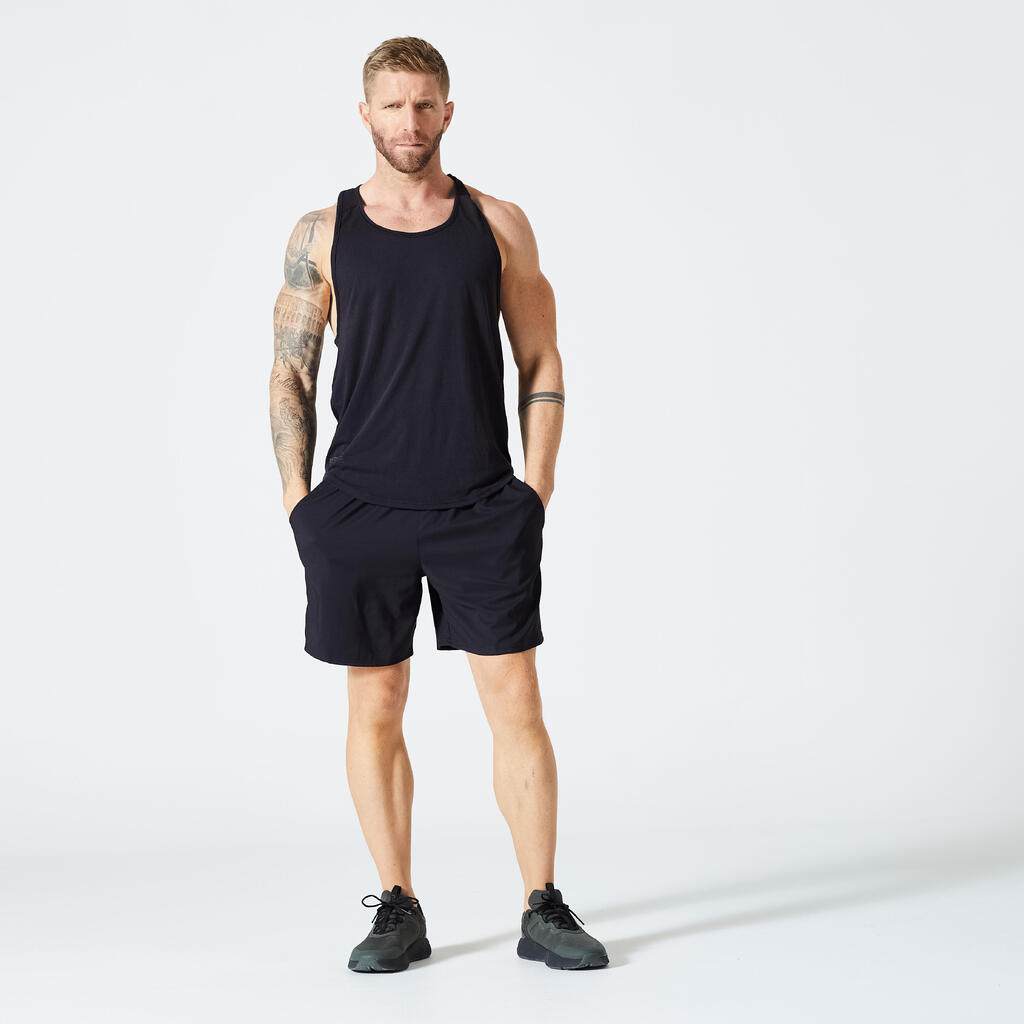 Men's Muscle Back Bodybuilding Stringer Tank Top - Smoky Black