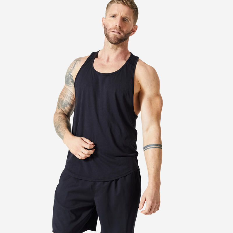 Débardeur stringer de musculation dos nageur homme, noir fumé