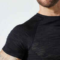 חולצת טי קצרה Compression לאימונים עם צווארון עגול - שחור/חאקי